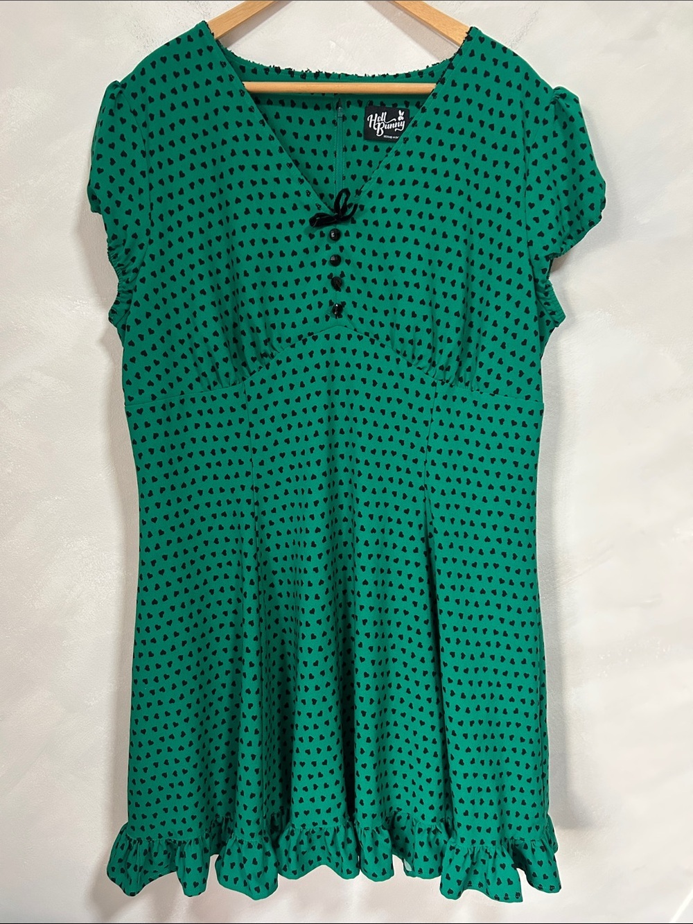 Hellbunny Green Hearts Dress 3X ruffle buttons coquette empire waist